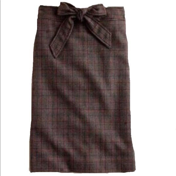 Rare J. Crew No 2 Pencil Skirt in Glen Plaid with bow detail - Picture 2 of 8